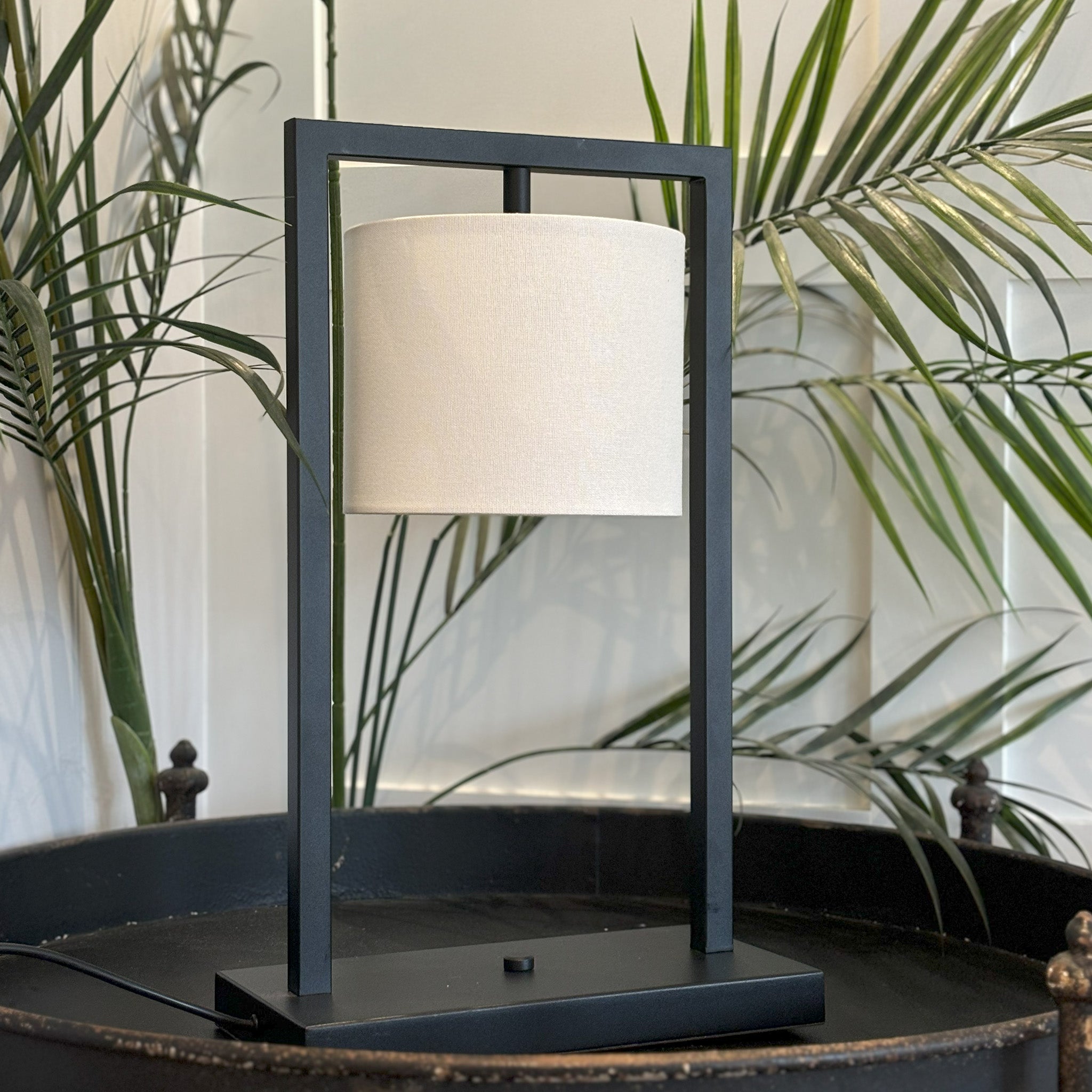 Square Frame Table Lamp in Satin Black